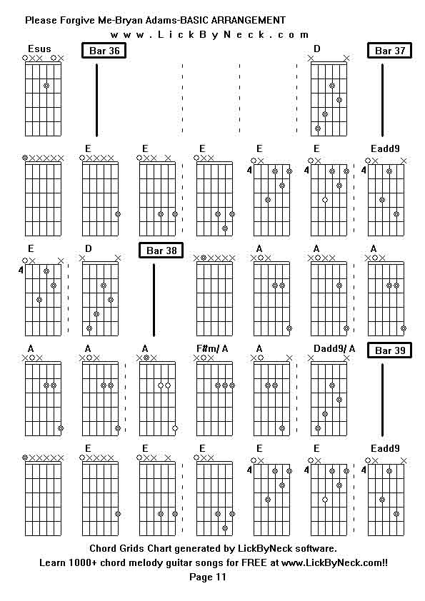 Chord Grids Chart of chord melody fingerstyle guitar song-Please Forgive Me-Bryan Adams-BASIC ARRANGEMENT,generated by LickByNeck software.